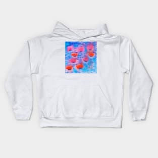 Gouache painting water lilies on blue water Kids Hoodie